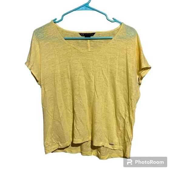 A/X Armani Exchange Women’s 100% Linen Short Sleeved Shirt Size M Yellow Top - Picture 1 of 7